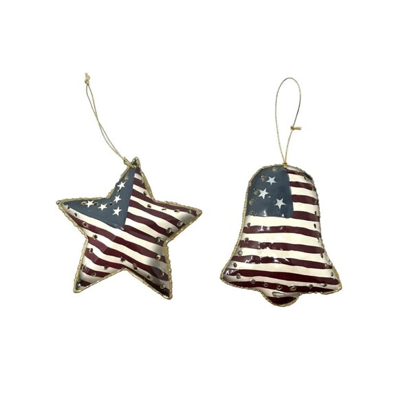Patriotic Christmas Ornaments in Red, White, & Blue.  Heart, Star, Apple, and Be - Picture 4 of 5
